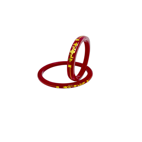 Classic Red Bangles with Golden Floral Detailing