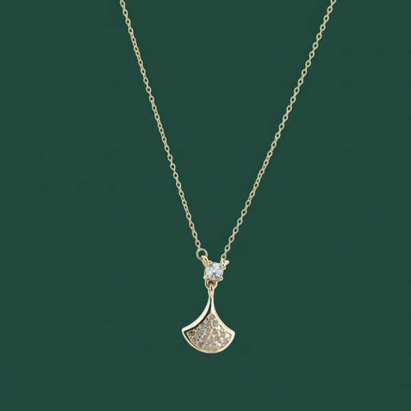 Golden Fan Pendant With Chain