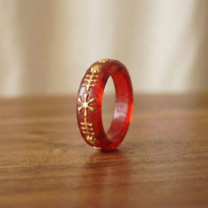 Red Resin Ring with Gold Floral Motif