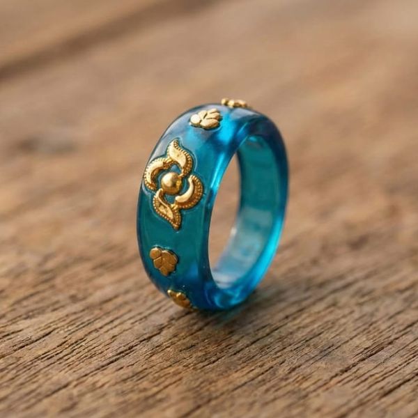 Blue Lotus Gold-Embedded Ring