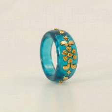 Blue Resin Gold Accent Ring