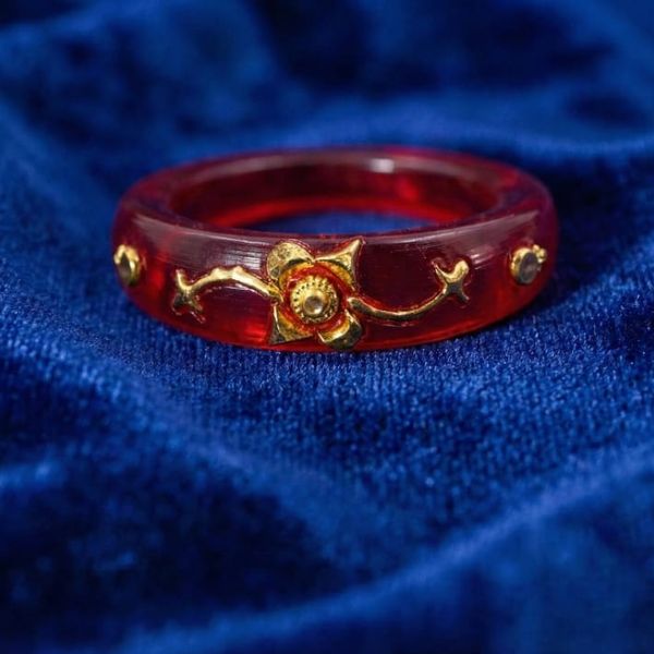 Gold Detail Red Resin Statement Ring