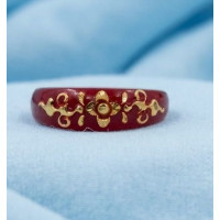 Red Enamel Floral Gold Ring