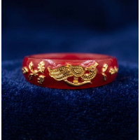 Red Jade Floral Charm Ring