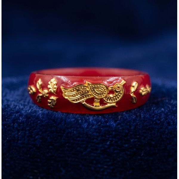 Red Jade Floral Charm Ring