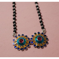 Twin Flower Black Bead Necklace