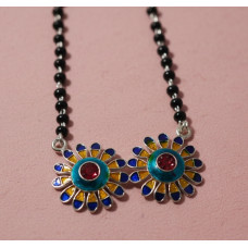 Twin Flower Black Bead Necklace