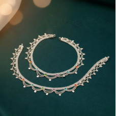 Aarvi Lattice Silver Anklets