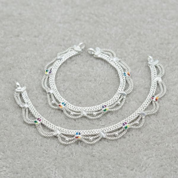 Traditional Silver Payal with Layered Chains