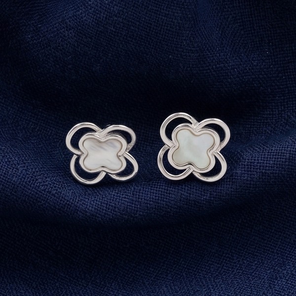 Silver Clover Charm Stud Earrings