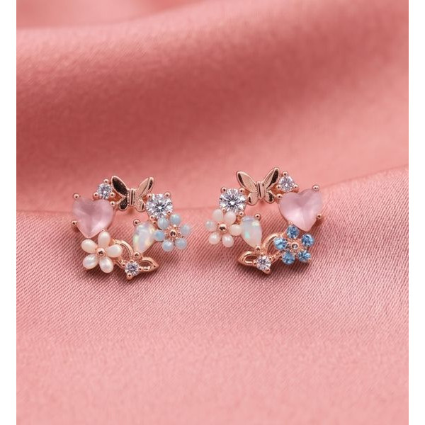 Green Blossom Tassel Studs