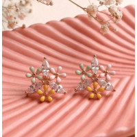 Yellow Petal Silver Chain Earrings