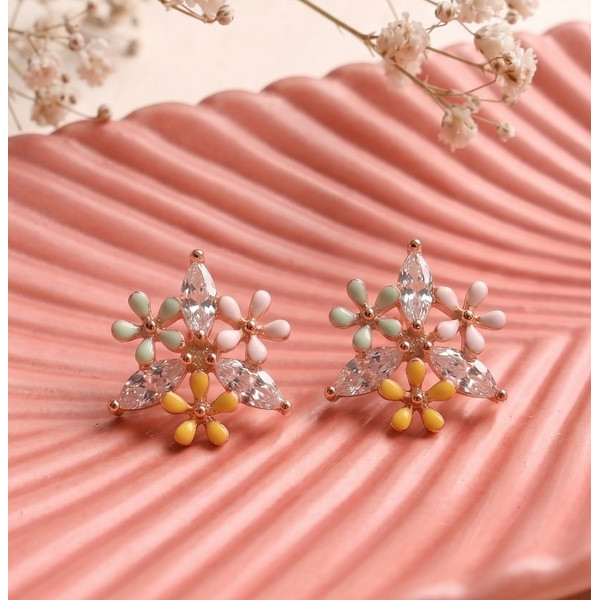 Yellow Petal Silver Chain Earrings