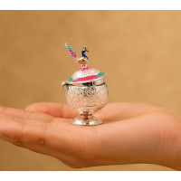 Peacock Elegance Silver Kumkum Box