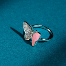 Pink Enamel Butterfly Ring