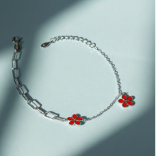 Red Flower Charm Bracelet