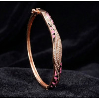 Rose Gold Pink Enamel Wave Bangle Bracelet