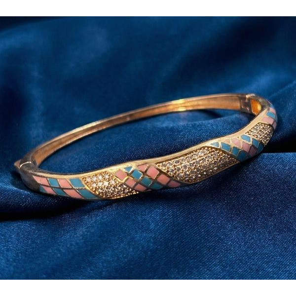 Pink & Blue Enamel Rose Gold Bangle