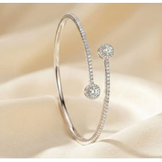 Twin Sparkle Silver Open Bangle