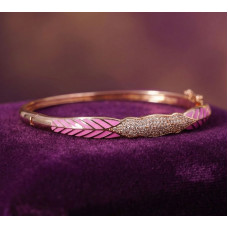 Rose Gold Pink Enamel Leaf Bangle