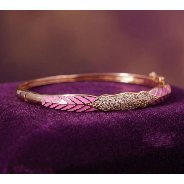 Rose Gold Pink Enamel Leaf Bangle