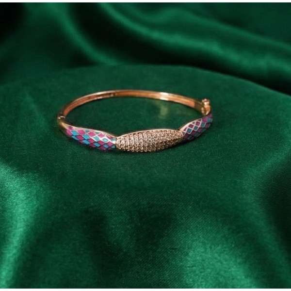 Elegant Rose Gold Enamel Inlay Crystal Bangle