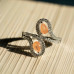 Elegant Dual Teardrop Silver Ring with Orange Gemstones