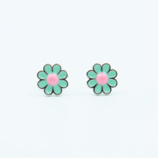 Green Petals with Pink Center Earrings