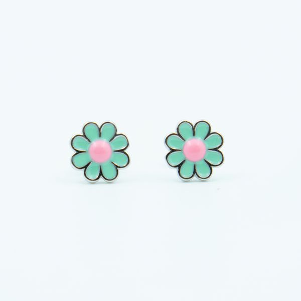 Green Petals with Pink Center Earrings