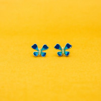 Blue Enamel Butterfly Stud Earrings and pandend