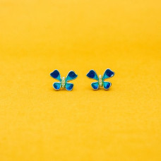 Blue Enamel Butterfly Stud Earrings and pandend