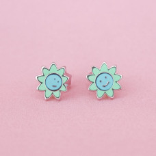 Silver Aqua Bloom Stud Earrings