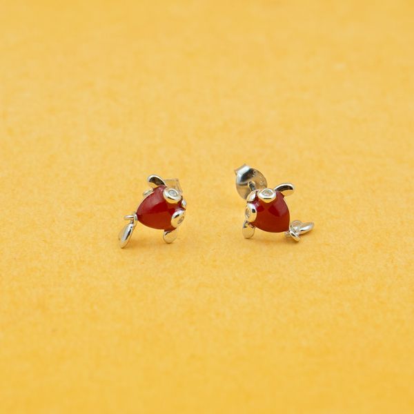 Red Enamel Fish Sterling Silver Stud Earrings and pendant