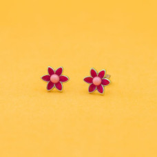 Silver Pink Blossom Stud Earrings