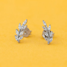 Silver Sparkle Leaf Stud Earrings