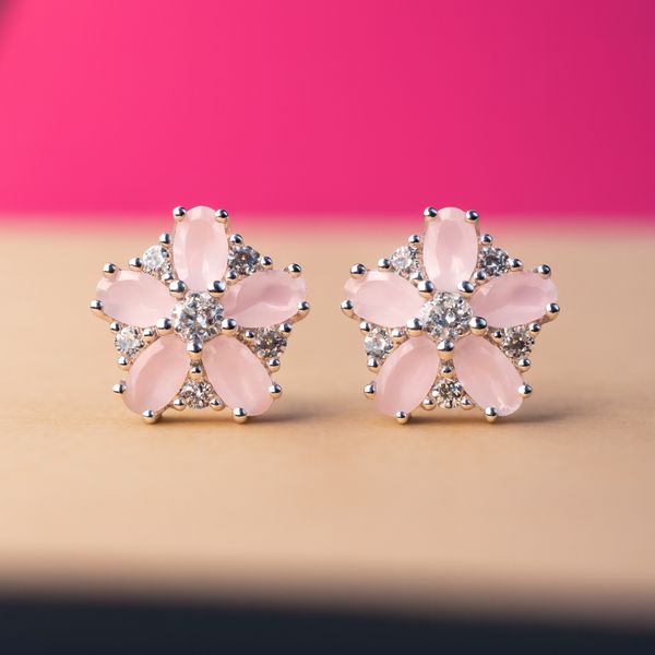 Silver Finish Pink Earrings