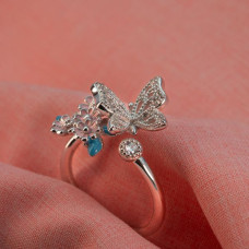 Flower Silver Adjustable Ring