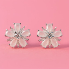 Rose Quartz Flower Stud Earrings