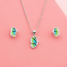Blue Green Butterfly Earring & Pendent