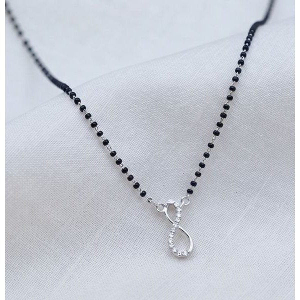 Elegant Vine CZ Silver Mangalsutra Pendant