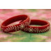 Crimson Blossom Silver Inlay Bangles