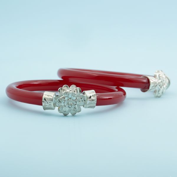 Silver Lotus Ruby Bangles