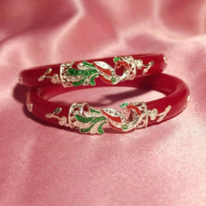 Red Peacock Silver Designer Bangles