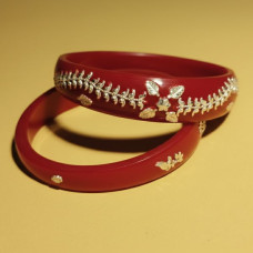 Red Bangles with Silver Leaf Pattern