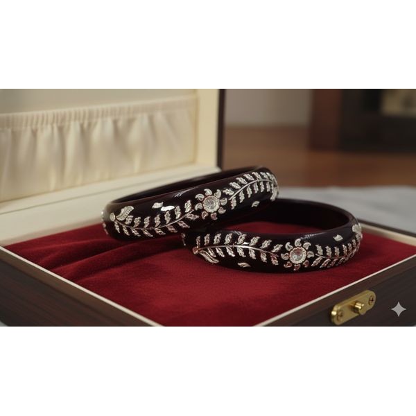Maroon Silver Floral Bangles – Elegant Handcrafted Jewelry