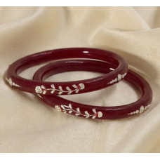 Royal Red Lac Bangles with Silver Floral Art