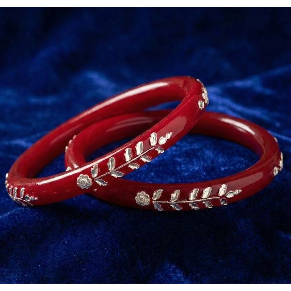 Rajasthani Style Red Lac Bangles with Silver Detailing