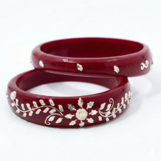 Royal Maroon Garden Silver Inlay Bangles