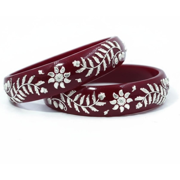 Ruby Bloom Silver Inlay Bangles
