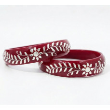 Maroon Meher Silver-Leaf Kada